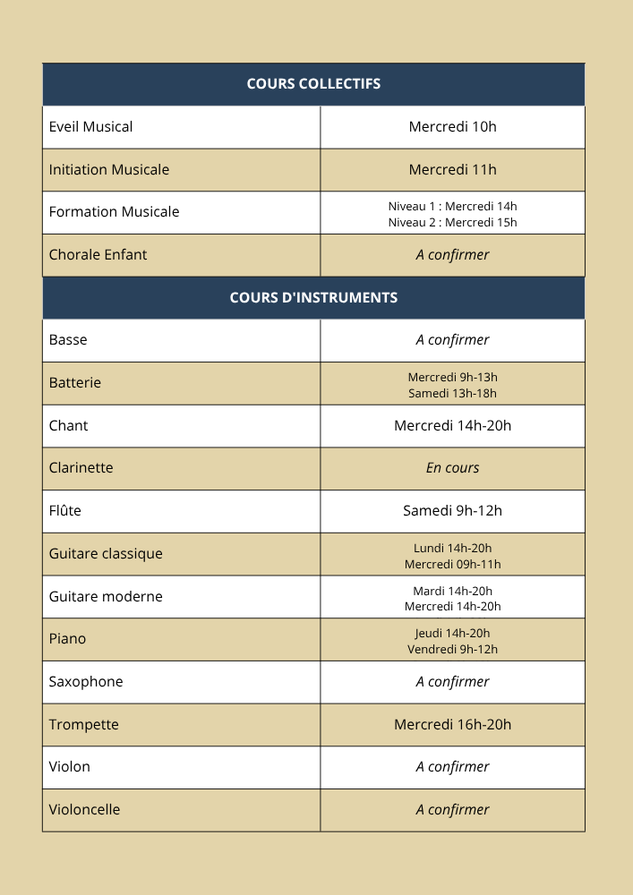 Planning musica clapiers - 2026 2027