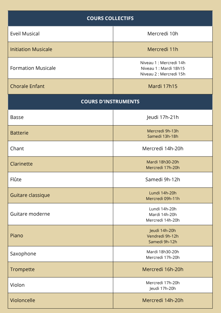 Planning Musica Clapiers 2026-2027